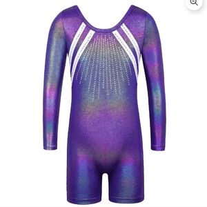 Long Sleeve Gymnastics Leotard for Girls Purple Diamond Ballet Dancewear